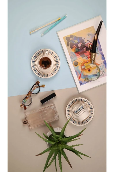 Porser Pera Mavi Kahve Fincan Takımı 80cc 2 Kişilik 4 Parça - 2