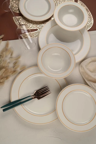 Porser Altın File 18 Parça 6 Kişilik Porselen Yemek Takımı - 2