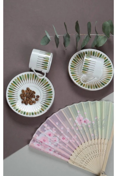 Porser Pera Yeşil Kahve Fincan Takımı 80cc 2 Kişilik 4 Parça - 3