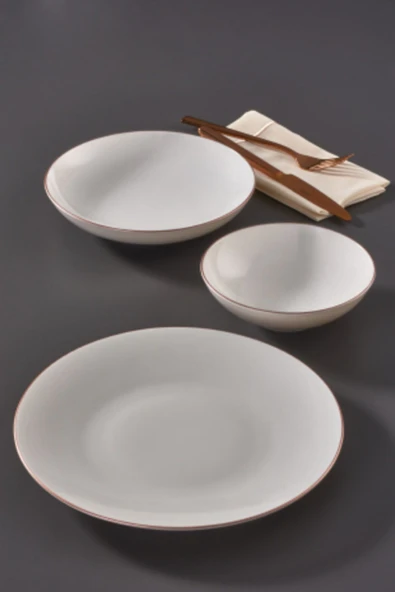 Güral Porselen Atina 18 Parça 6 Kişilik Bone Yemek Takımı Cooper Bakır - 2