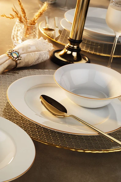 Porland Mina 18 Parça Yemek Takımı Gold Fileli - 2