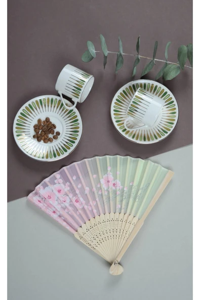 Porser Pera Yeşil Kahve Fincan Takımı 80cc 2 Kişilik 4 Parça - 6