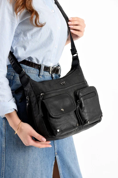 571 collections Suni Deri Omuz Çantası Siyah (Model: 571-13-10K) - Resim 2