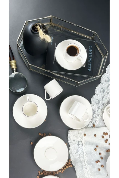 Porser Lumina 12 Parça Kahve Fincan Takımı Platin File - 2