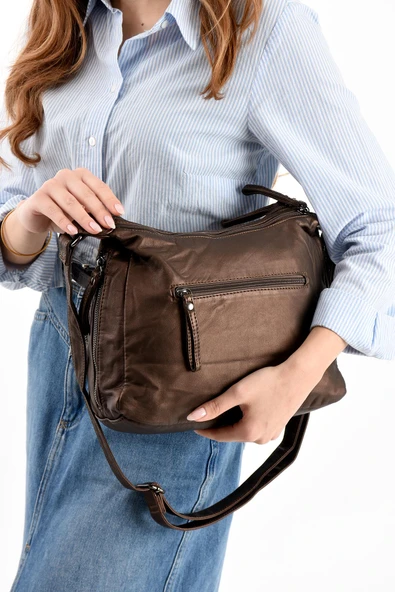 571 collections Suni Deri Omuz Çantası Bronz (Model: 571-13-10K) - Resim 3