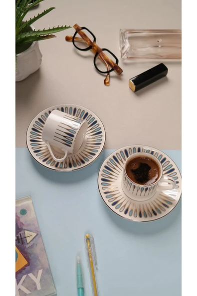 Porser Pera Mavi Kahve Fincan Takımı 80cc 2 Kişilik 4 Parça - 3