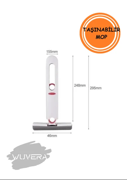 Wuvera Taşınabilir Mini Mop Temizlik Paspası – 180 Derece Döner Başlıklı Pratik Temizlik Aparatı - 2