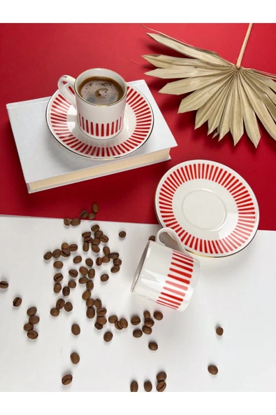 Porser Alya Kırmızı Kahve Fincan Takımı 80cc 2 Kişilik 4 Parça - 4