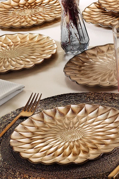 Fecra Elanor 6'lı Pasta Tabağı Seti Gold 21 Cm - 2