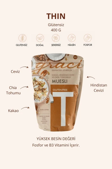 Graci Kakao, Hindistan Cevizi ve Chia Tohumlu Kahvaltılık Gevrek 400 gr - 2
