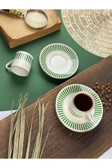 Porser Alya Koyu Yeşil Kahve Fincan Takımı 80cc 2 Kişilik 4 Parça - 5