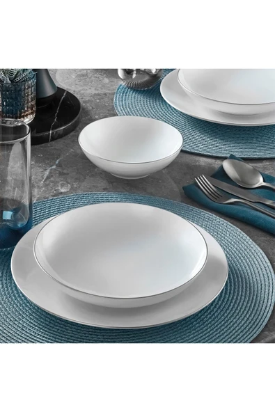 Güral Porselen Atina 18 Parça 6 Kişilik Bone Yemek Takımı Gümüş - 3