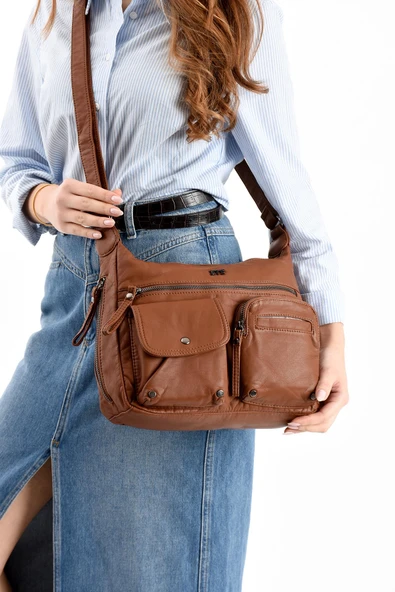 Suni Deri Omuz Çantası Taba (Model: 571-13-10K)