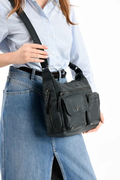 571 collections Suni Deri Omuz Çantası Mavi (Model: 571-13-10K) - Resim 2