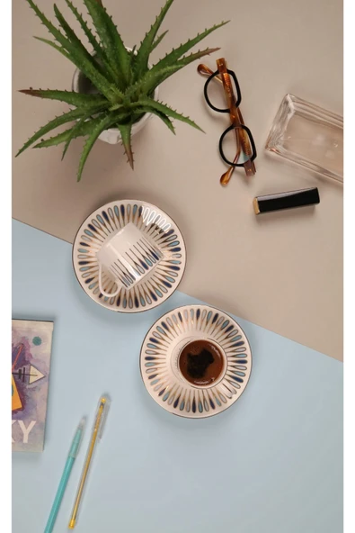 Porser Pera Mavi Kahve Fincan Takımı 80cc 2 Kişilik 4 Parça - 5