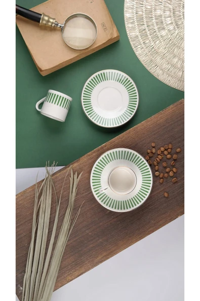 Porser Alya Koyu Yeşil Kahve Fincan Takımı 80cc 2 Kişilik 4 Parça - 6