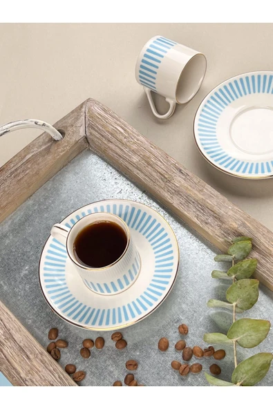 Porser Alya Açık Mavi Kahve Fincan Takımı 80cc 2 Kişilik 4 Parça - 6