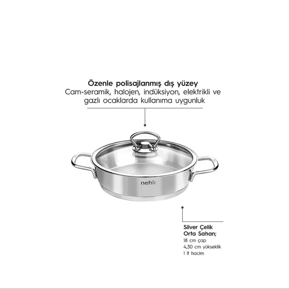 Nehir Silver 6 Parça Paslanmaz Çelik Sahan Seti (16-18-20 CM) - Resim 6