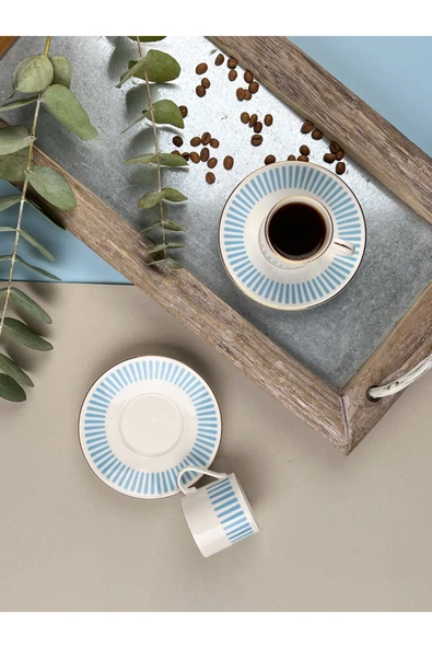 Porser Alya Açık Mavi Kahve Fincan Takımı 80cc 2 Kişilik 4 Parça - 5