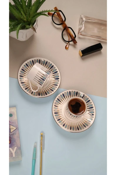 Porser Pera Mavi Kahve Fincan Takımı 80cc 2 Kişilik 4 Parça - 4