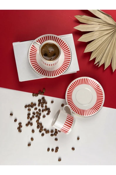 Porser Alya Kırmızı Kahve Fincan Takımı 80cc 2 Kişilik 4 Parça - 5