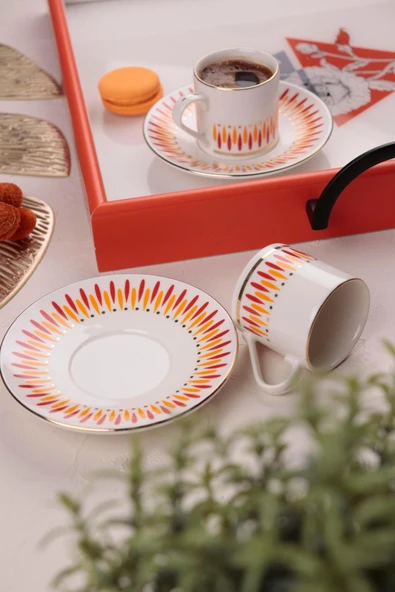 Porser Palm Turuncu Kahve Fincan Takımı 2 Kişilik 4 Parça - 2