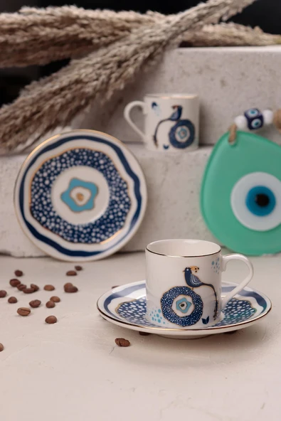 Porser Pavo 2 Kişilik 4 Parça Porselen Kahve Fincan Takımı - 2