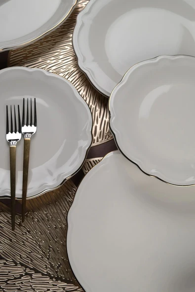 Porser Altın Yaldız 18 Parça 6 Kişilik Porselen Yemek Takımı - 4