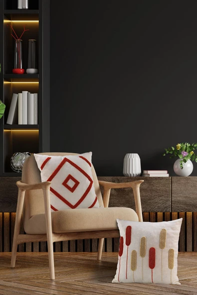 Fecra Botanik Raster Kırlent Kılıfı 43X43 Kırmızı 2'li - 3