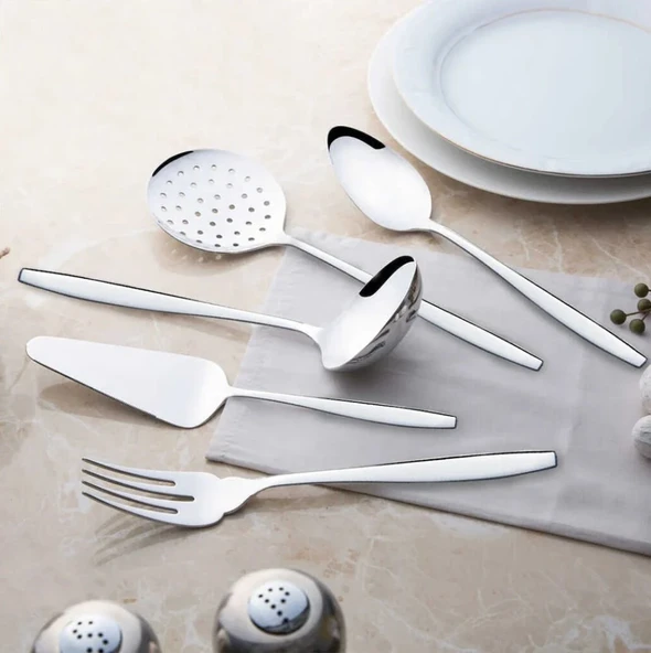 Nehir Sahra Sade 5 Parça Paslanmaz Çelik Servis Takımı - Resim 3