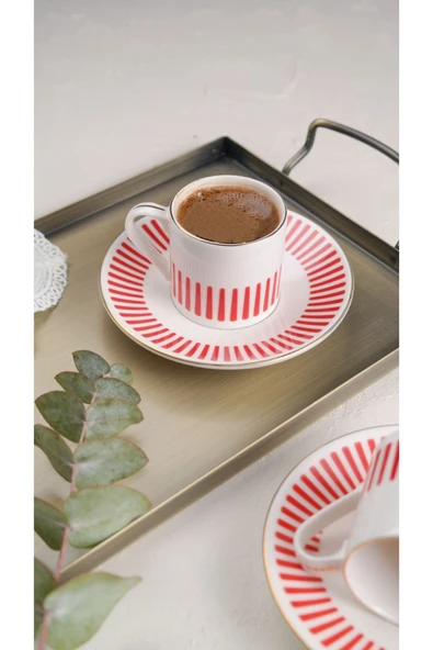 Porser Alya Kırmızı Kahve Fincan Takımı 80cc 2 Kişilik 4 Parça - 2