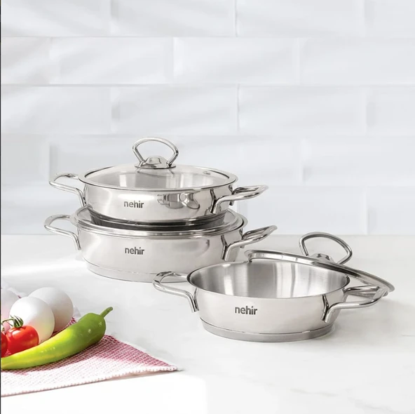 Nehir Silver 6 Parça Paslanmaz Çelik Sahan Seti (16-18-20 CM) ürün görseli 1