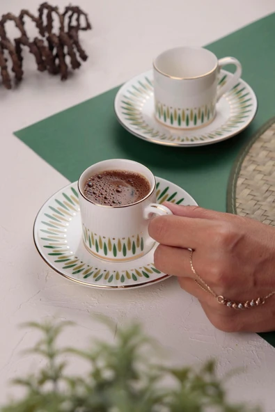 Porser Palm Yeşil Kahve Fincan Takımı 2 Kişilik 4 Parça - 2