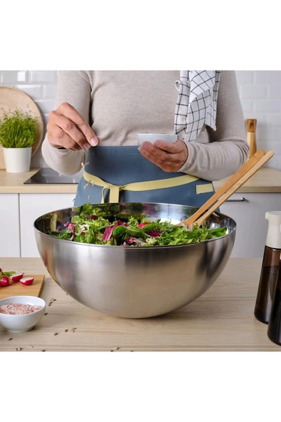 2 Adet Büyük Servis Kasesi Karıştırma Kasesi Kabı 28 Cm ve 36 Cm İkea Salata Kasesi Paslanmaz Çelik - 5