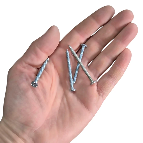 4.2x45mm Silindir Düz Tornavida Başlı Sivri Uçlu Vida Ysb Sac Vidası -100 adet - 2