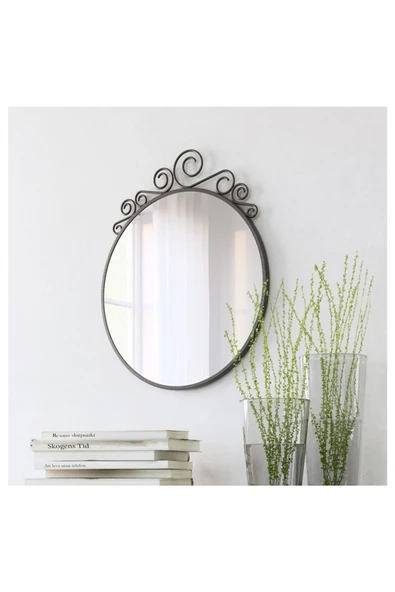 Ekne Yuvarlak Ferforje Ayna 50x60 cm Siyah - Resim 2