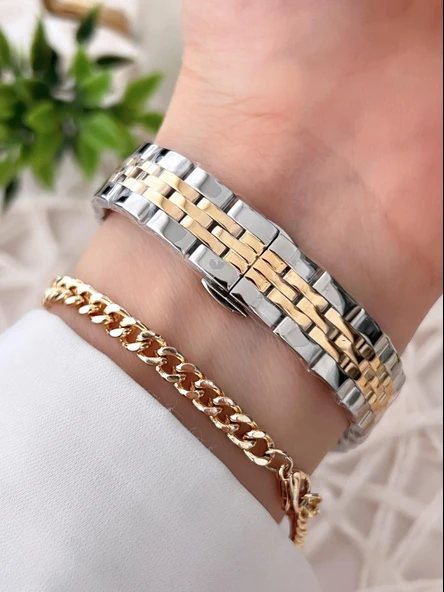 Dice Kayek Çelik Kordon Çelik Kasa Kararma Renk Atma Yapmaz Kadın Kol Saati+Bileklik AG1329.06 - 3