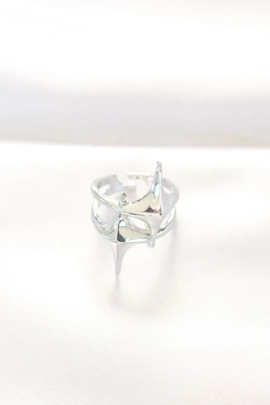 Yıldız Model Silver Renk Ayarlanabilir Yüzük - TJ-BYK3143 - 2