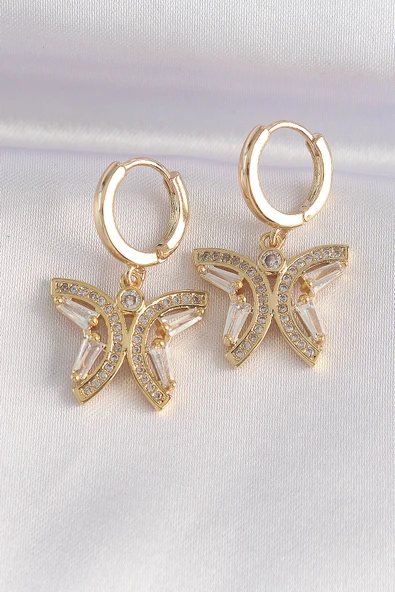 Pirinç Gold Renk Zirkon Taşlı  Tasarım Küpe - TJ-BKP8960