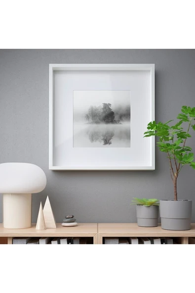 Sannahed 50x50 Cm Beyaz Çiçek Eşya Konabilen Derin Kutu Çerçeve Ahşap Fotoğraf Resim Çerçevesi - Resim 3