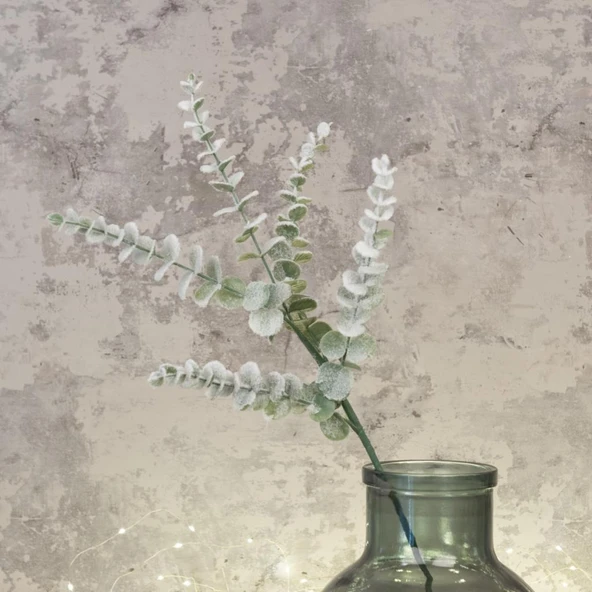Nettenevime 3lü Set Yapay Çiçek Pastel Karlı Okaliptus 48cm 5Dallı Uzun Dal Eucalyptus - Resim 6