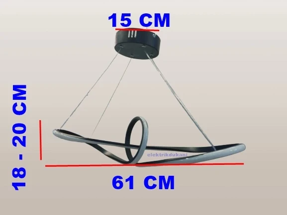DMR Çemberli Papyon Sarkıt Led Avize SİYAH Kasa Üç Renk 6500k/4000k/3000k (Beyaz /Ilık Beyaz/Sarı (Günışığı)) - 2