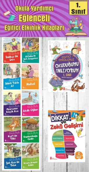 1. Sınıf Okula Yardımcı Eğitici Okuduğumu Anlıyorum - Dikkat ve Zeka Gelişimi - 10 lu Hikaye Seti