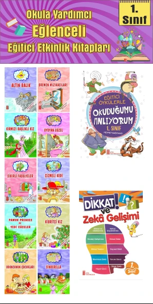 1. Sınıf Okula Yardımcı Eğitici Okuduğumu Anlıyorum - Dikkat ve Zeka Gelişimi - 10 lu Hikaye Seti 2
