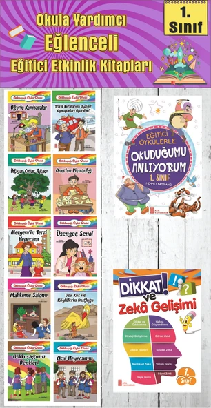 1. Sınıf Okula Yardımcı Eğitici Okuduğumu Anlıyorum - Dikkat ve Zeka Gelişimi - 10 lu Hikaye Seti 3