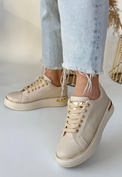 Kity Bej Cilt Bağcıklı Spor Ayakkabı - Resim 5