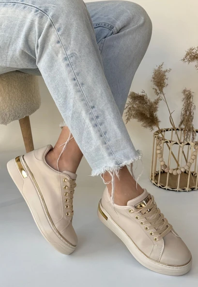 Kity Bej Cilt Bağcıklı Spor Ayakkabı - Resim 2