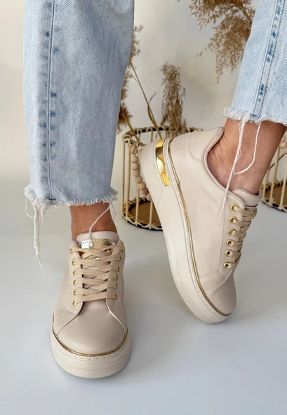 Kity Bej Cilt Bağcıklı Spor Ayakkabı - Resim 3