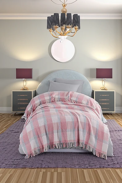Upstyle Battaniye Pamuklu Tek Kişilik Warm Soft Pudra - 2