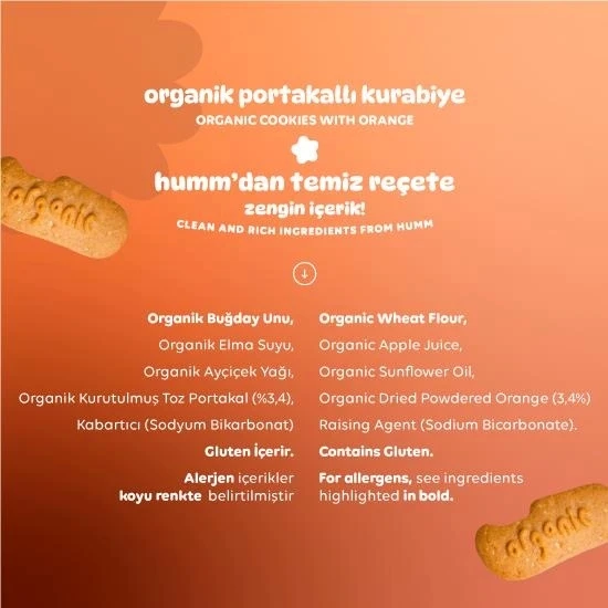 Humm Organik Vegan Portakallı Kurabiye 55 Gr - 4